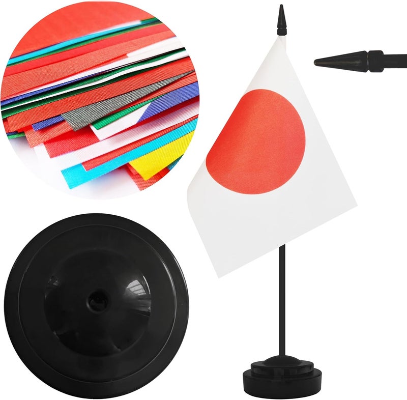 Yamiuo 2 Pack Japan Desk Flag Set, Japanese Desktop Small Miniature Table Office Flag with 12" Black Pole and Black Base, Offices, Classroom, Home, Festival Decoration (Japan) - Image 3